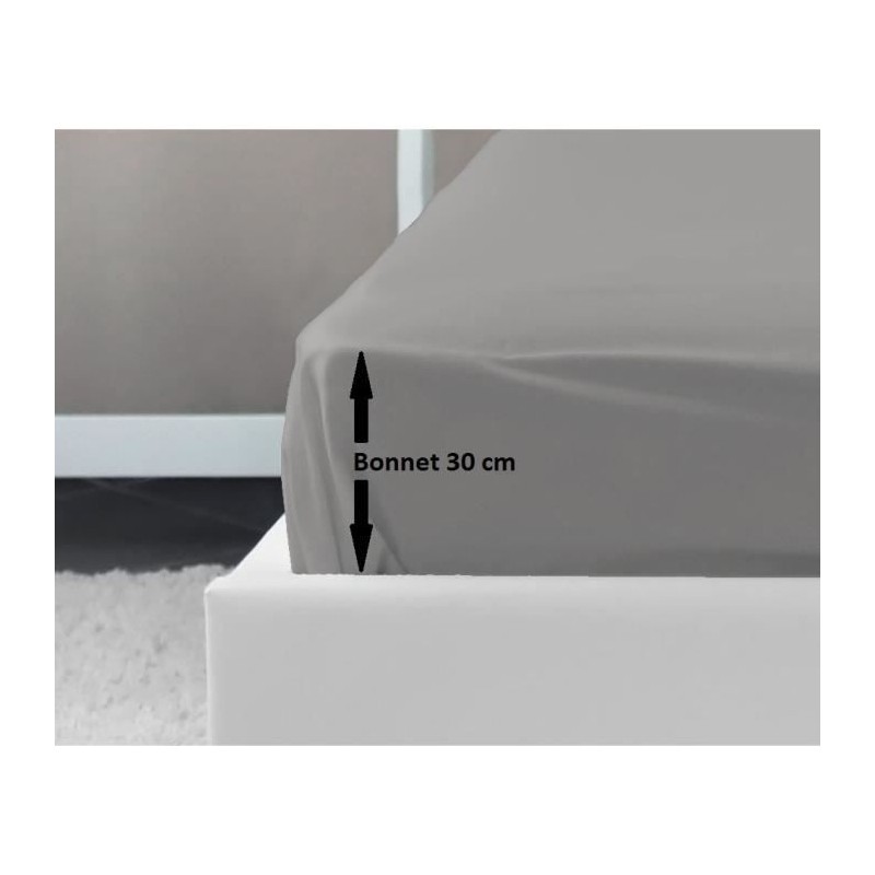 LOVELY HOME Drap Housse 100% coton 160x200x30 cm gris clair