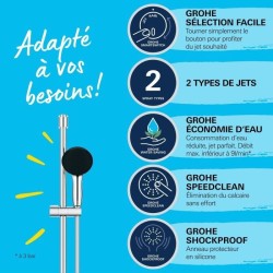 Ensemble de douche avec pommeau 2 jets, barre 60cm et flexible 1,75m - GROHE ...