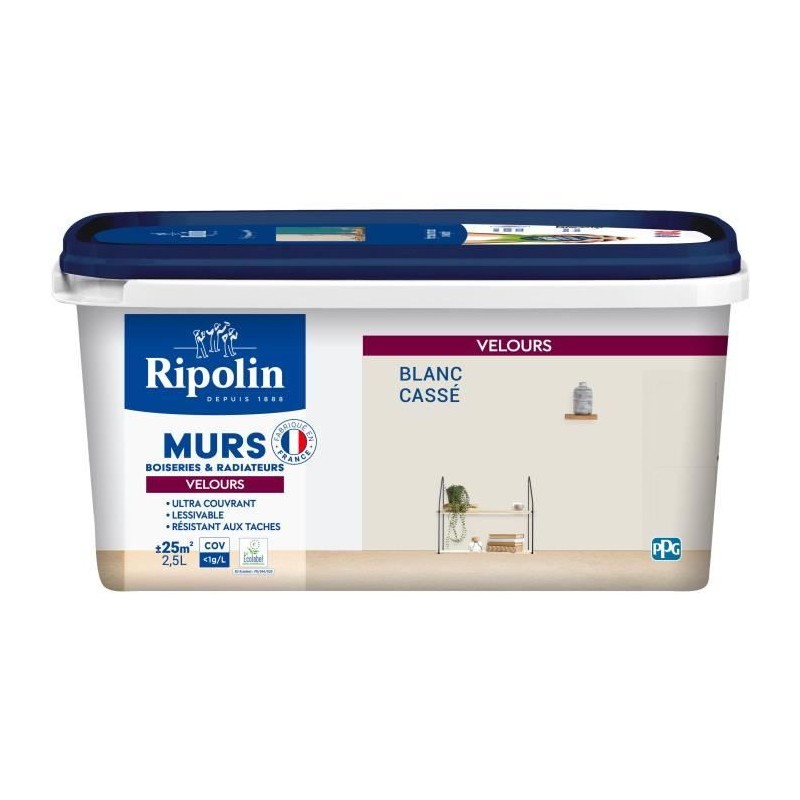 Peinture deco murs, boiseries & radiateurs - RIPOLIN - 467079 - Blanc cassé -...
