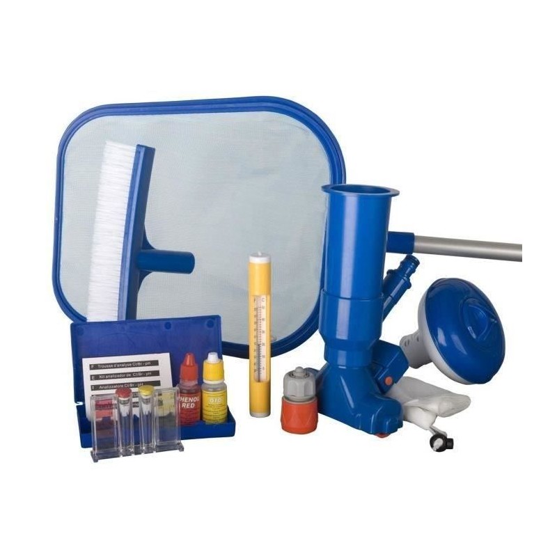 GRE - Kit de nettoyage piscine 7 pieces - trousse d'analyse, 1 brosse, 1 épui...