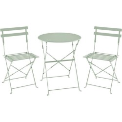 Set bistrot 2 personnes - Table ronde pliante 60 cm + 2 chaises - Acier therm...