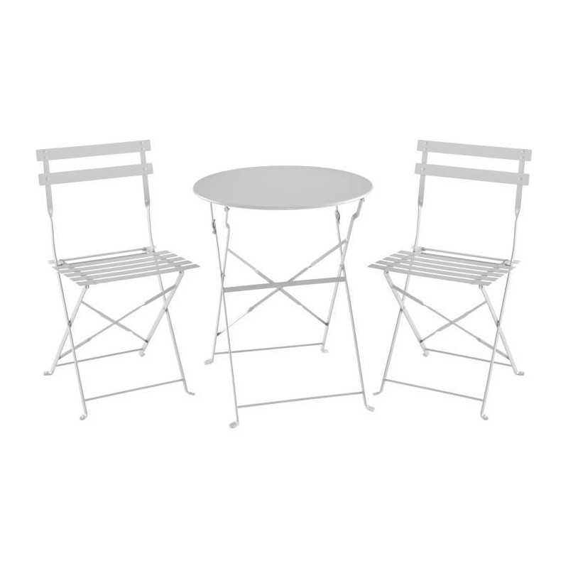 Set bistrot 2 personnes - Table ronde pliante 60 cm + 2 chaises - Acier therm...