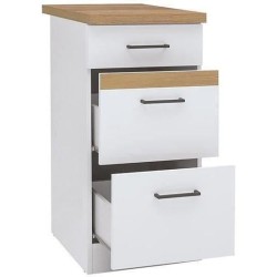 JUNONA Meuble bas de cuisine 40 cm - 3 tiroirs + plan de travail - Blanc bril...
