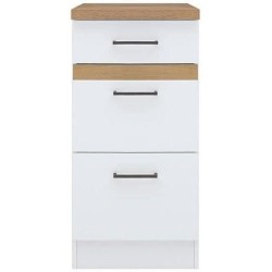 JUNONA Meuble bas de cuisine 40 cm - 3 tiroirs + plan de travail - Blanc bril...