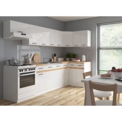 JUNONA Meuble bas de cuisine 40 cm - 3 tiroirs + plan de travail - Blanc bril...