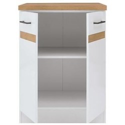 JUNONA Meuble bas de cuisine 60 cm - 2 Portes - Plan de travail - Blanc brillant