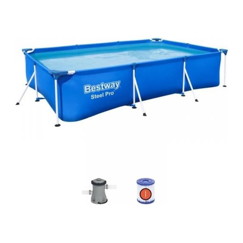 Kit Piscine hors sol tubulaire BESTWAY - Steel Pro - 300 x 201 x 66 cm - Rect...