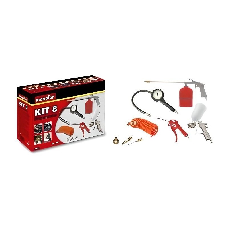 Kit d'accessoires air comprimé - MECAFER - 8 pieces - Gonflage et soufflage