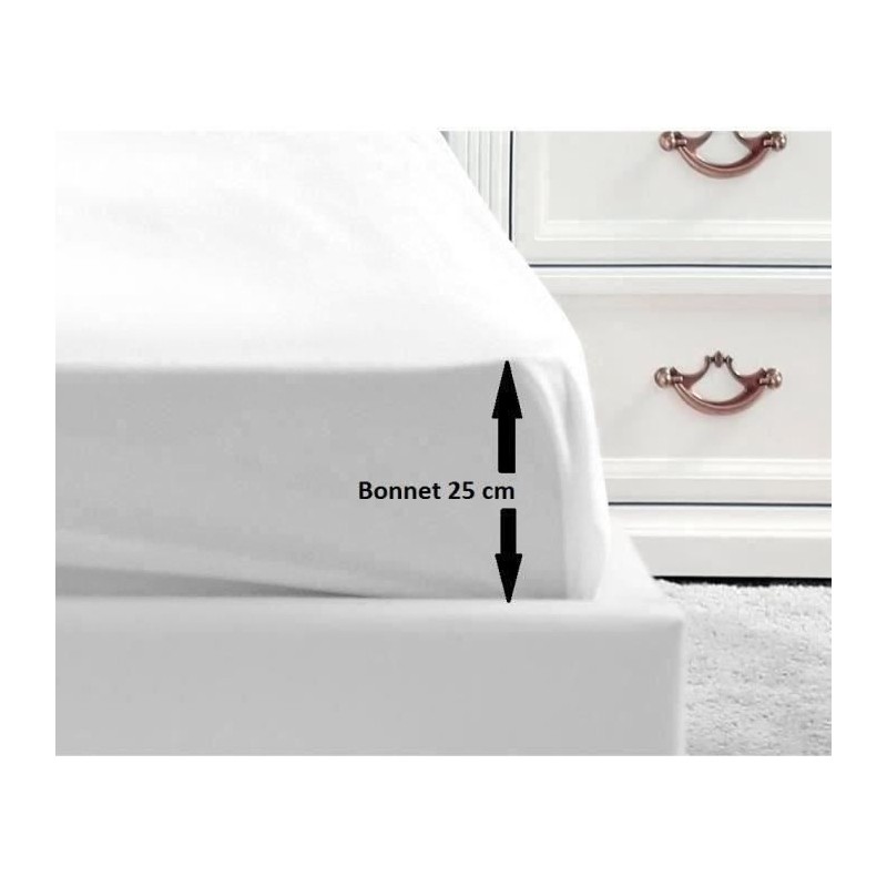 LOVELY HOME Drap Housse 100% coton 140x190x25 cm blanc