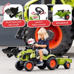 Tractopelle Claas - FALK -Volant directionnel et remorque - Vert - 100% Fabri...