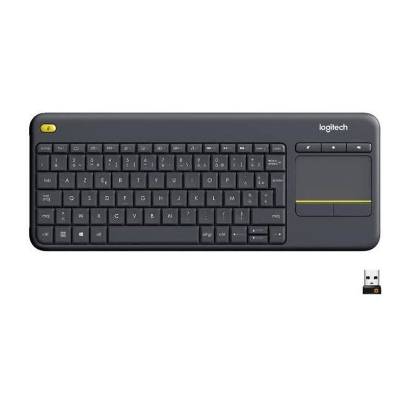 Clavier TV - Sans fil - Logitech - K400 Plus - AZERTY - Pavé tactile - Noir