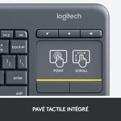 Clavier TV - Sans fil - Logitech - K400 Plus - AZERTY - Pavé tactile - Noir