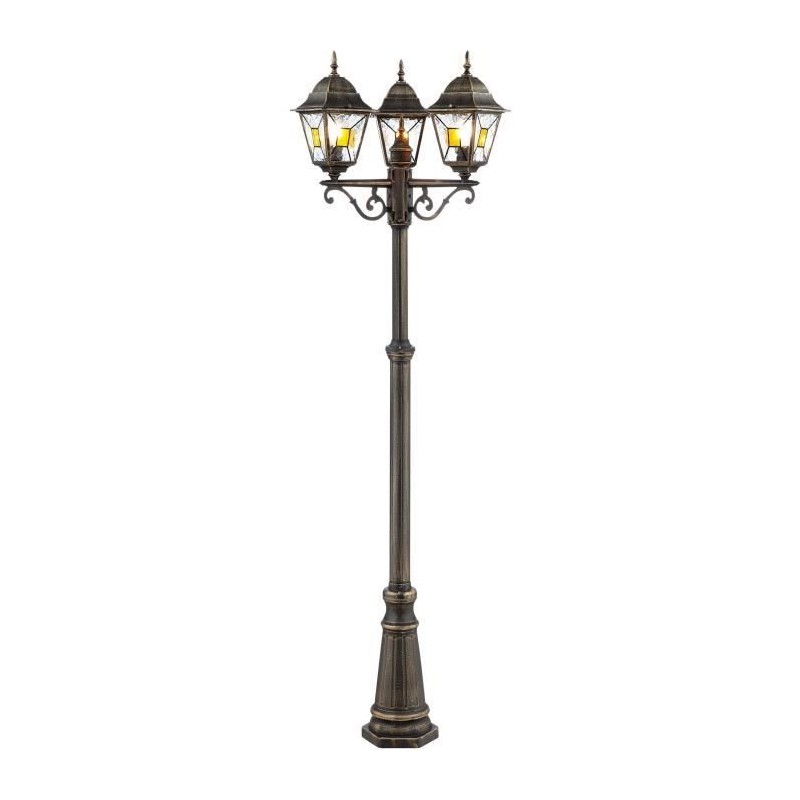 Lampadaire extérieur JANEL - BRILLIANT - noir doré - métal/verre - 3x60W - IP44