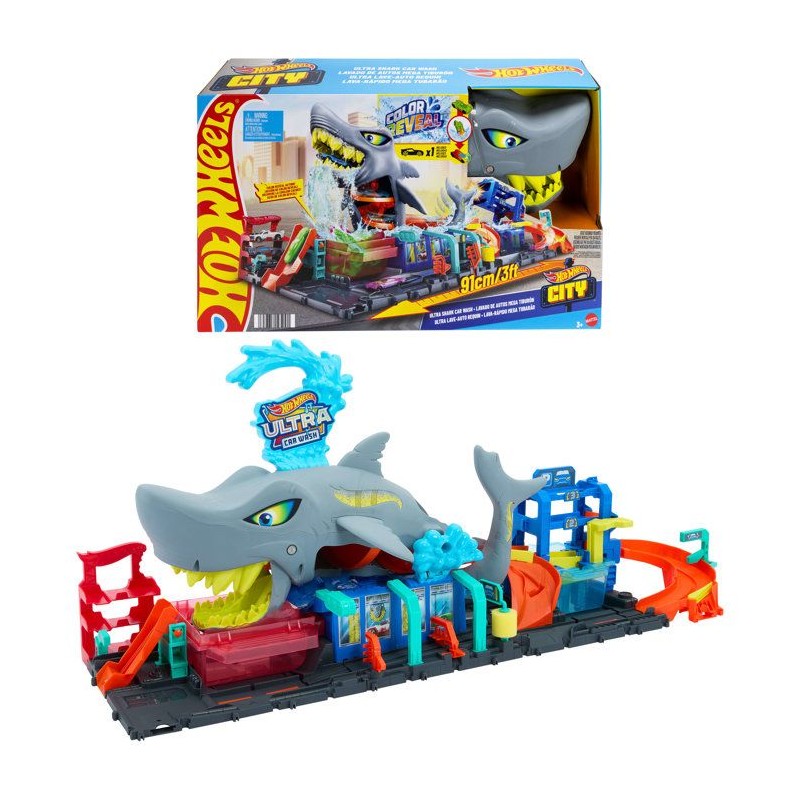 Hot Wheels City-Station de Lavage Requin-Coffret voiture Color Reveal