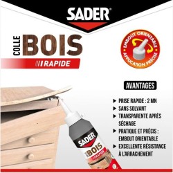 Colle bois - SADER - Prise rapide 2 min - Tous bois - Intérieur - Transparent...