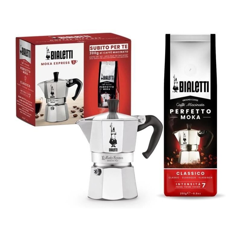 Cafetiere italienne + 1 Café Perfetto Moka Classico - BIALETTI - MOKA - 3 tas...