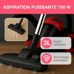 OCEANIC VC10RBAX2 Aspirateur traîneau sans sac - 700W - 80dB - A - Rouge