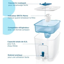 Distributeur d'eau BRITA - Flow - Capacité 8,2L dont 5,2L d'eau filtrée - 1 C...
