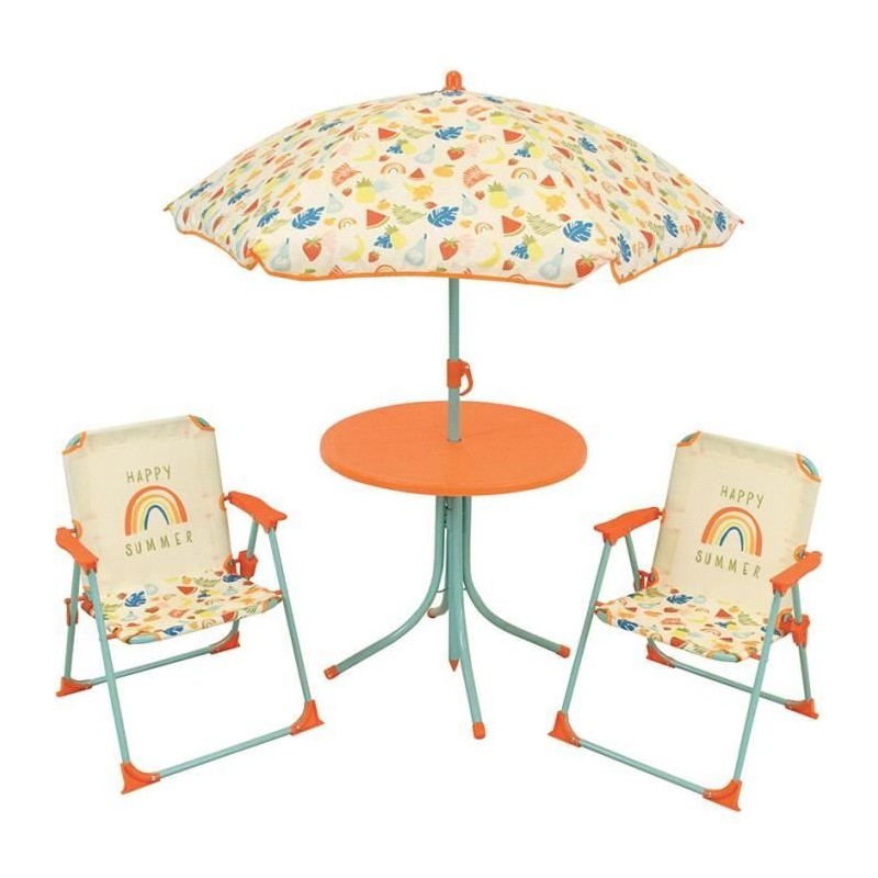 FUN HOUSE Fruity's Salon de jardin - 1 table H.46 x ø46 cm, 2 chaises H.53xl....