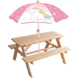 Table pique-nique Licorne en pin avec parasol - FUN HOUSE - H.53 x l.95 x P.7...