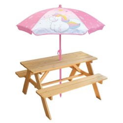 Table pique-nique Licorne en pin avec parasol - FUN HOUSE - H.53 x l.95 x P.7...