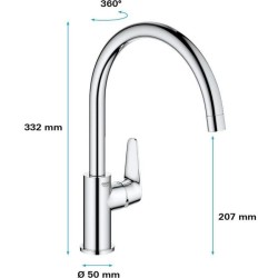 Mitigeur monocommande Evier - GROHE - 31554001 - Col de cygne - Chromé - Méta...