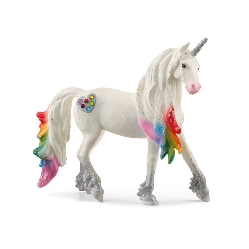 Figurine Licorne arc-en-ciel mâle, Jouet détaillé et réaliste,