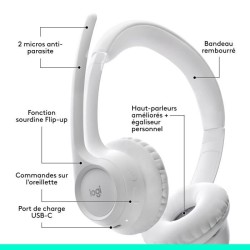 Casque - Sans fil - Logitech - Zone 300 - Bluetooth - Anti-parasite - Blanc
