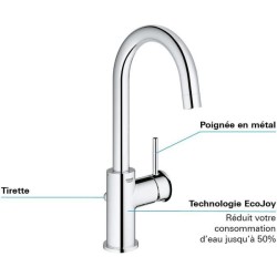 Mitigeur monocommande Lavabo - GROHE - Taille L - Chromé - Pivotant - Economi...