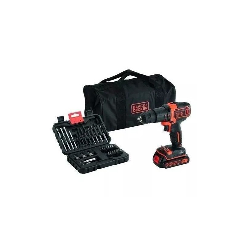Perceuse a percussion sans fil - 18V - BLACK+DECKER + 1 batterie 1,5Ah + char...
