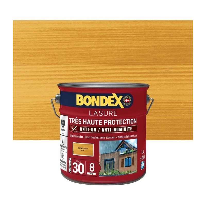 BONDEX - LASURE 8 ans - Indice 30 - Chene Clair - Satin - 2,5L