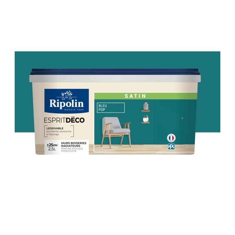 RIPOLIN ESPRIT DECO MULTI SUPPORTS BLEU POP  satin 2,5L