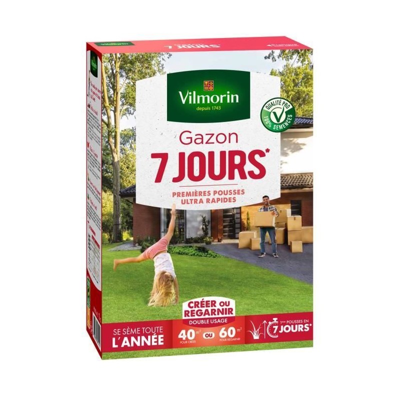 Semences de gazon VILMORIN - 7 jours - boite de 1KG - Premieres pousses ultra...