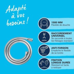 Flexible de douche - GROHE VitalioFlex 28743002 - 1,5m - Anti-pliures et tors...