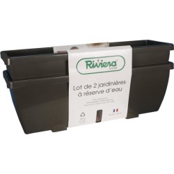 Bac a fleurs RIVIERA EVA - Lot 2 jardinieres - Plastique - 56,5x18,5x 25,5 cm...