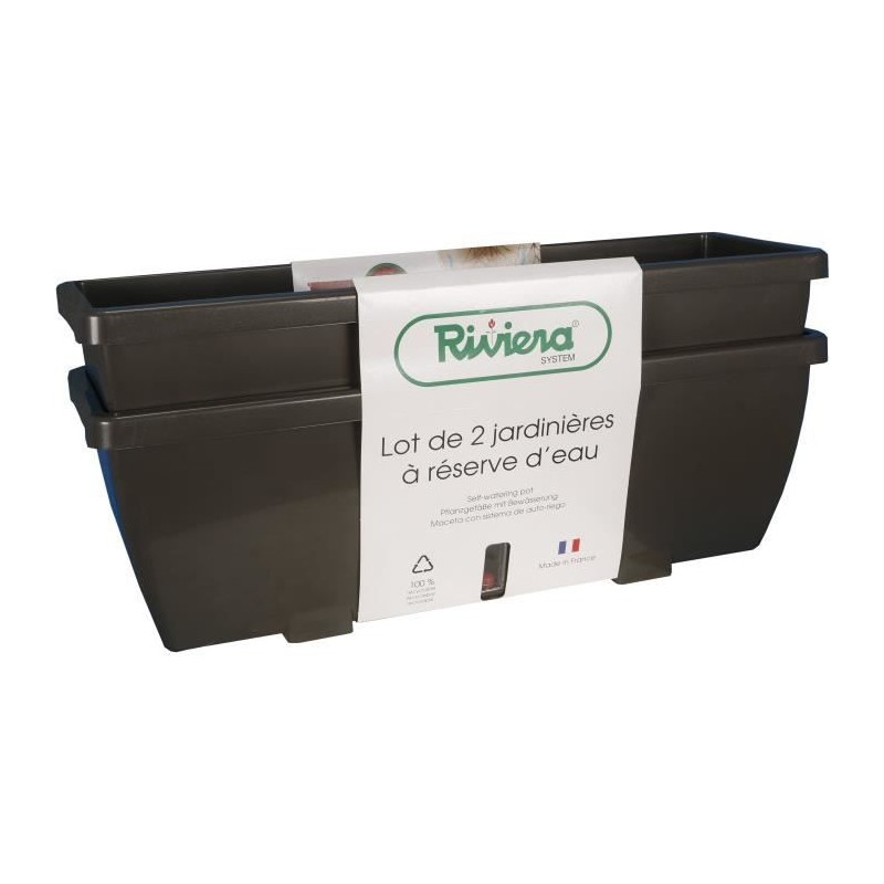 Bac a fleurs RIVIERA EVA - Lot 2 jardinieres - Plastique - 56,5x18,5x 25,5 cm...