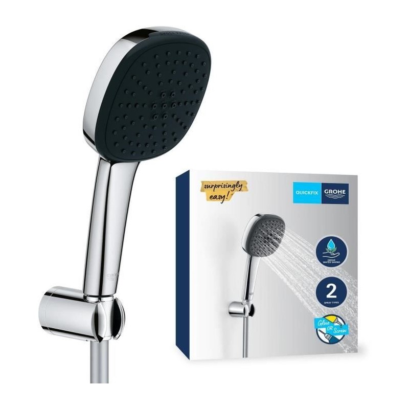Ensemble de douche avec pommeau 2 jets, support et flexible - GROHE Vitalio C...