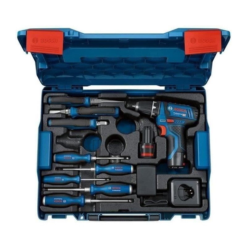 Perceuse-visseuse Bosch Professional GSR 12V-15 + outillage a main + 2 batter...