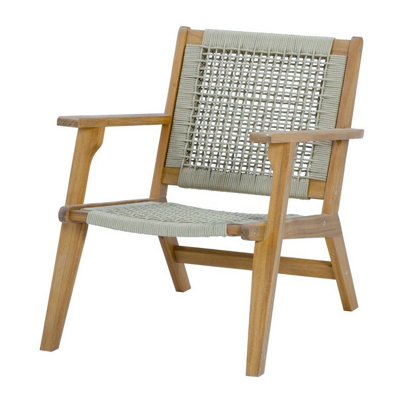 Fauteuil de jardin bas en bois d'Acacia FSC et en corde - MERIDA - Vert olive