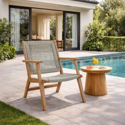 Fauteuil de jardin bas en bois d'Acacia FSC et en corde - MERIDA - Vert olive