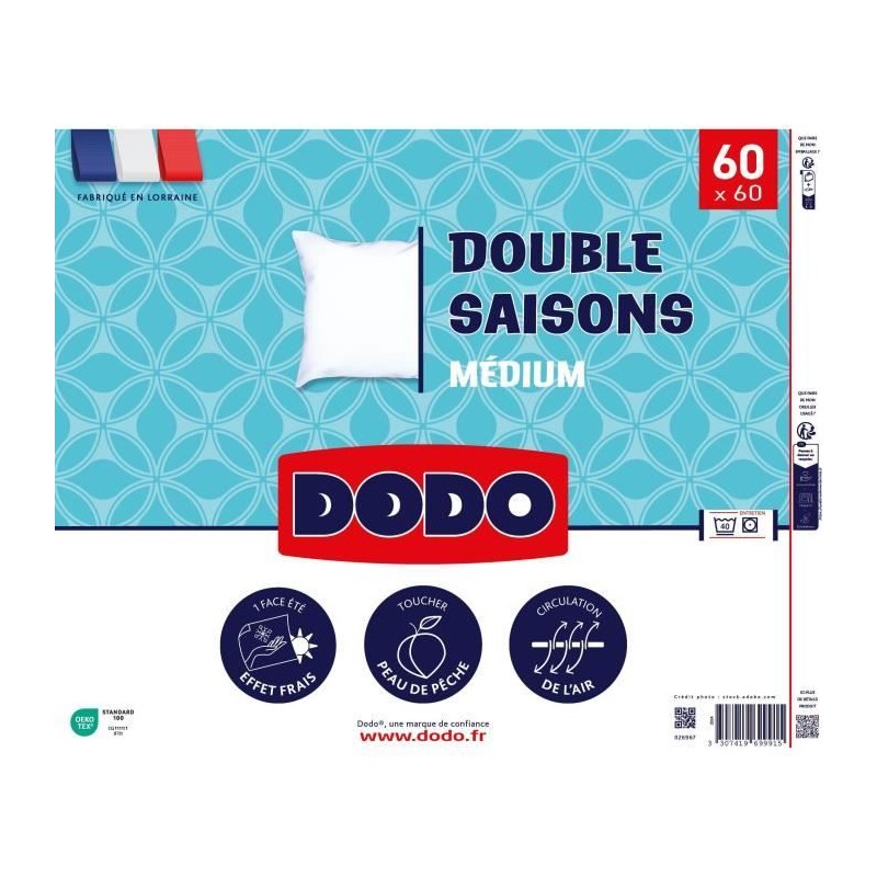 DODO - Oreiller double saisons - 60 x 60 cm - 100% Polyester VOLUPT'AIR - Blanc