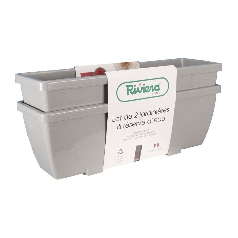 Bac a fleurs RIVIERA EVA - Lot 2 jardinieres - Plastique - 56,5x18,5x 25,5 cm...