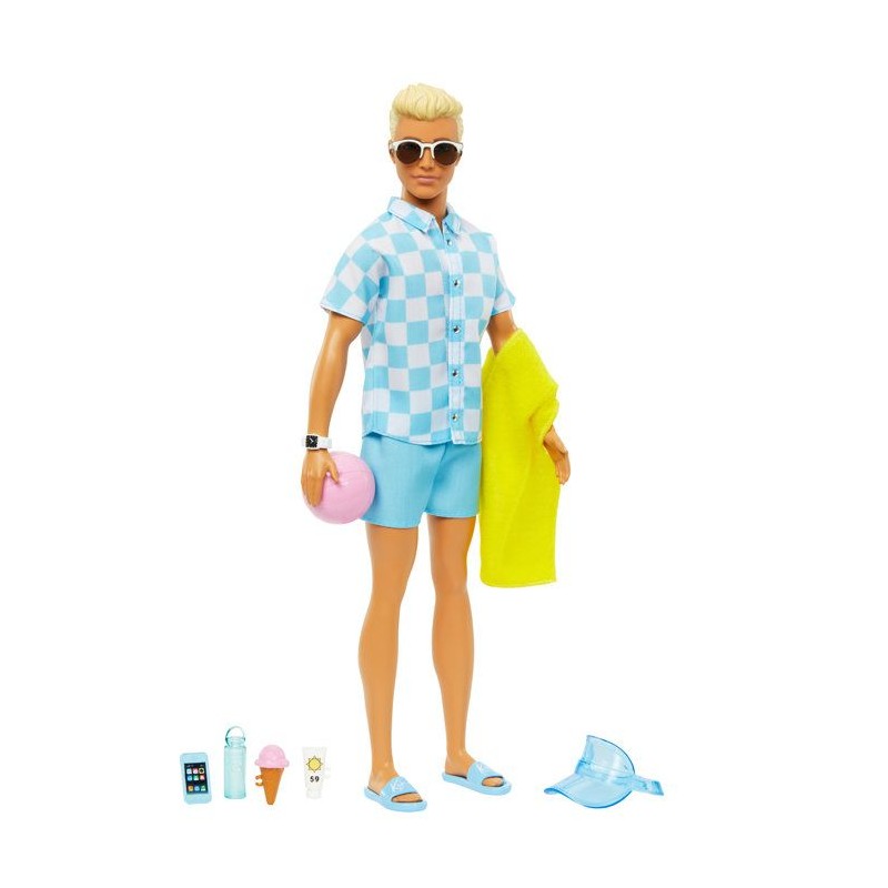 Barbie-Ken Plage-Poupée blonde short de bain et accessoires de plage