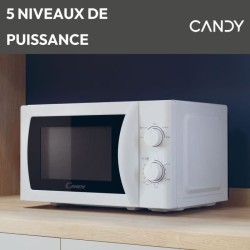 Micro-ondes CANDY CMW20SMW - 20L - 700W - UI mécanique - 5 niveaux de