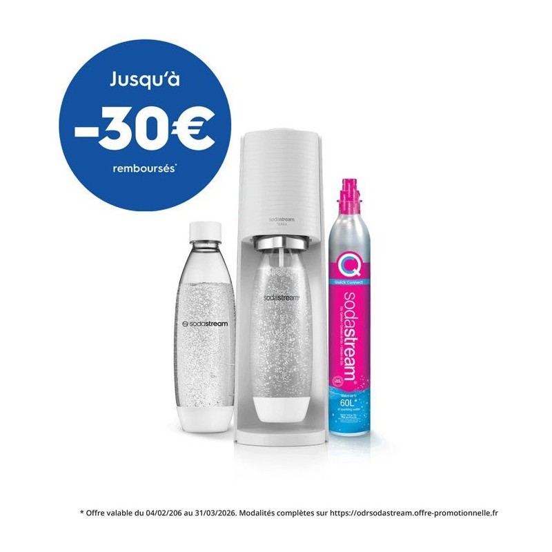 Machine a soda et eau pétillante SODASTREAM - TERRA Blanche - 2 bouteilles co...