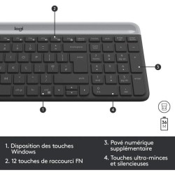 Ensemble Clavier Souris - Sans fil - Logitech - MK470 Slim - Silencieux - AZE...