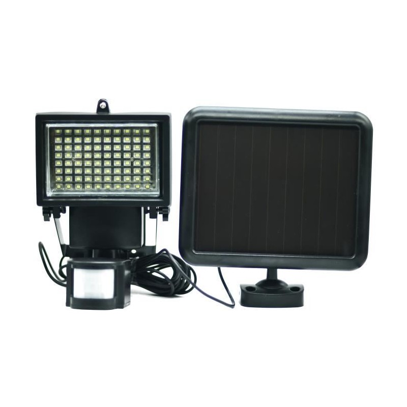 GALIX Spot solaire tres éclairant avec détecteur de présence - 80 LED - Noir