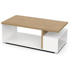Table basse rectangulaire ACCESS - 3 Niches - Décor chene Hamilton et blanc -...