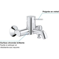 Mitigeur monocommande Bain / Douche mural GROHE - Finition Chromé - Profondeu...