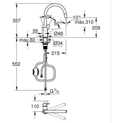 Robinet de cuisine - Mitigeur monocommande évier - Chromé - Bec haut en C - M...